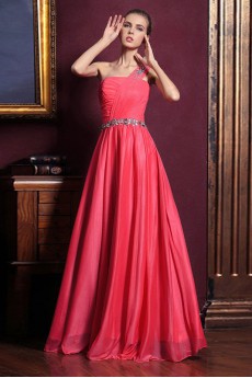 Satin One-shoulder Dress with Diamond