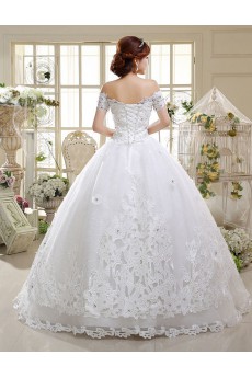 Tulle Off-the-Shoulder Ball Gown Dress with Beading and Sequin