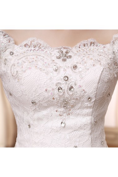 Lace and Tulle Off-the-Shoulder Ball Gown Dress with Beading and Sequin