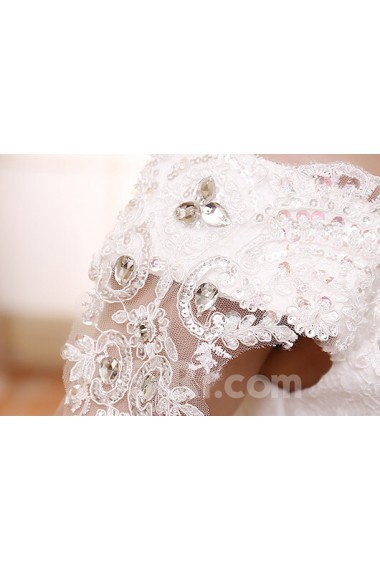 Lace and Tulle Off-the-Shoulder Ball Gown Dress with Beading and Sequin