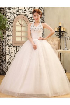 Lace and Tulle Halter Ball Gown Dress with Beading