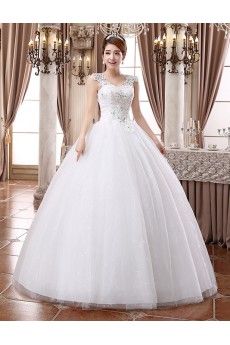 Lace and Tulle V-Neck Ball Gown Dress with Beading