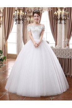 Lace and Tulle Off-the-Shoulder Ball Gown Dress with Beading