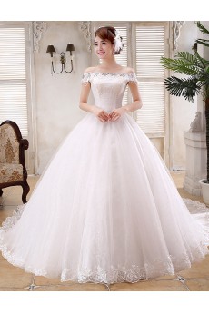 Lace and Tulle off-the-Shoulder Ball Gown Dress with Beading