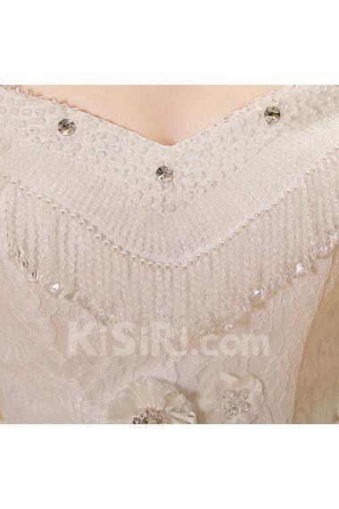 Lace and Tulle Off-the-Shoulder Ball Gown Dress with Handmade Flower