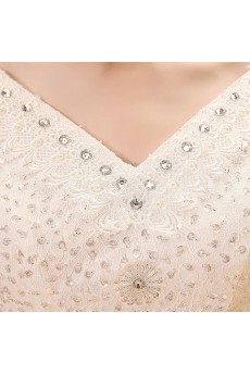 Lace and Tulle V-Neck Ball Gown Dress with Bead