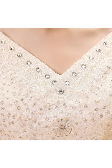 Lace and Tulle V-Neck Ball Gown Dress with Bead