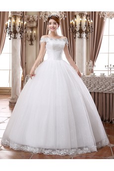 Lace and Tulle Off-the-Shoulder Ball Gown Dress with Beading