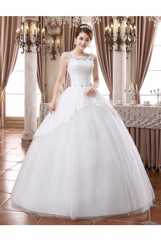 Lace and Tulle Scoop Ball Gown Dress with Beading