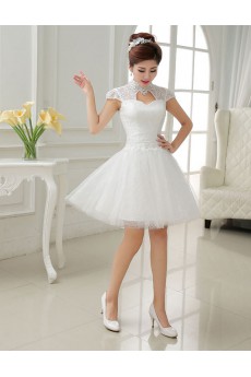 Tulle and Lace High-Neck Sheath Dress with Beading