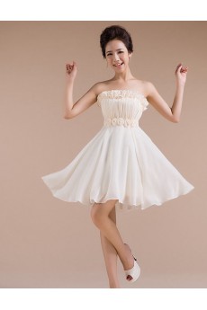 Chiffon Strapless Empire line Dress with Handmade Flower