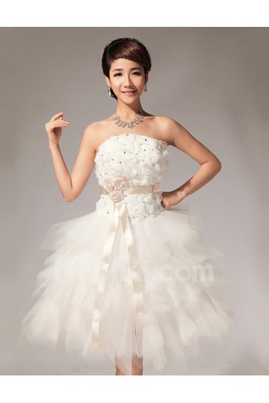 Tulle Strapless Sheath Dress with Handmade Flower