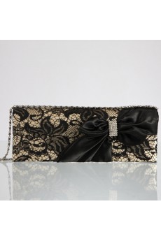 Satin and Lace Handbag with Bowknot and Rhinestone