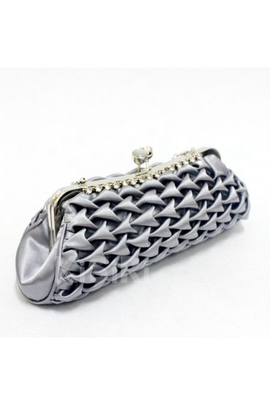 Satin Gray Handbag/Clutche with Rhinestone