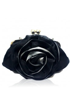 Satin Evening Handmade Flower Bridesmaids Black Handbag