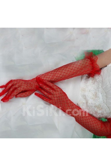 Tulle Fingertips Elbow Length Wedding Gloves