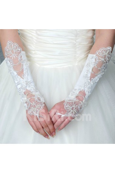 Satin Fingerless Elbow Length Wedding Gloves With Lace