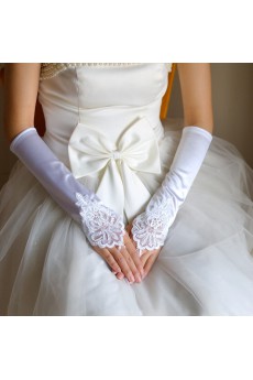 Satin Fingerless Elbow Length Wedding Gloves With Lace