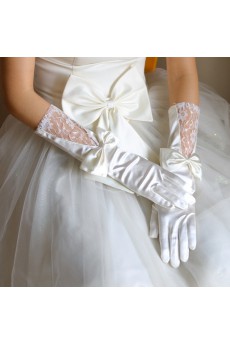 Satin Fingertips Elbow Length Wedding Gloves With Lace