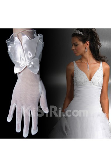 Tulle Fingertips Wrist Length Wedding Gloves