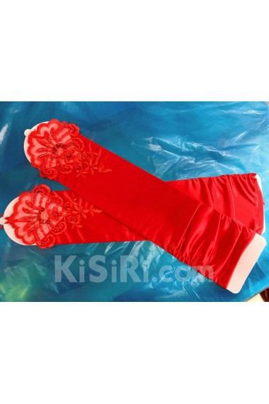 Satin Fingerless Elbow Length Wedding Gloves With Lace