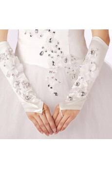 Satin Fingerless Elbow Length Wedding Gloves With Lace Rhinestone