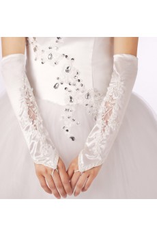 Satin Fingerless Elbow Length Wedding Gloves With Lace