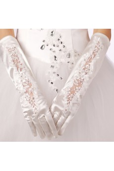 Satin Fingertips Elbow Length Wedding Gloves With Lace