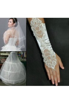 Satin Fingerless Elbow Length Wedding Gloves With Lace