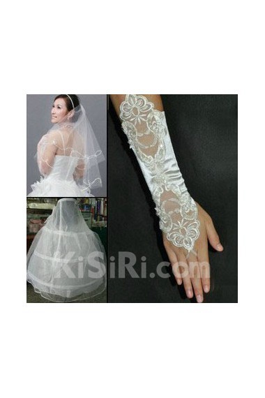 Satin Fingerless Elbow Length Wedding Gloves With Lace