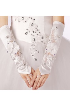 Satin Fingerless Elbow Length Wedding Gloves With Lace Rhinestone