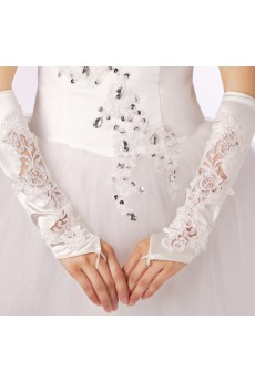 Satin Fingerless Elbow Length Wedding Gloves With Lace