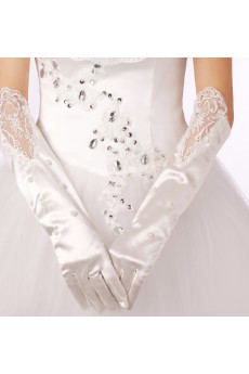 Satin Fingertips Elbow Length Wedding Gloves With Lace