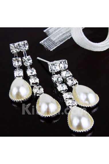 Beauitful Rhinestones and Pearls Flower Wedding Jewelry, Necklace and Earrings Set