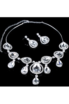Alloy with Rhinestones and Glass Wedding Jewelry Set,Including Earrings and Necklace 