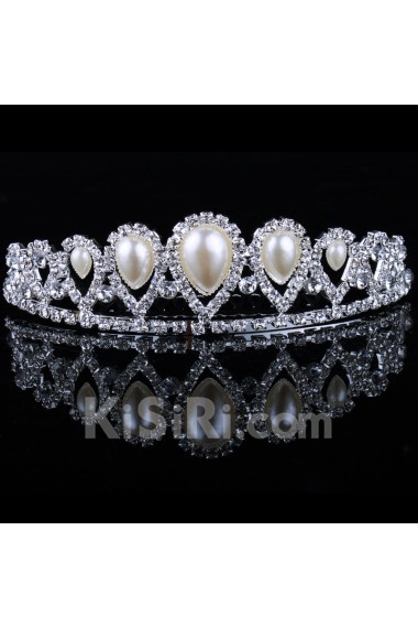 Pearls and Rhinestones Wedding Jewelry Set with Earrings,Necklace and Tiara