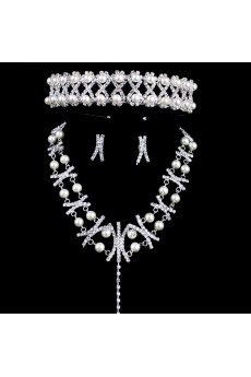 New Style Pearls and Rhinestones Wedding Jewelry Set,Including Necklace,Earrings and Tiara