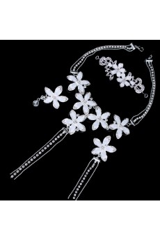 Beauitful Flower Zircons and Rhinestones Wedding Jewelry Set with Earring,Necklace and Headpiece