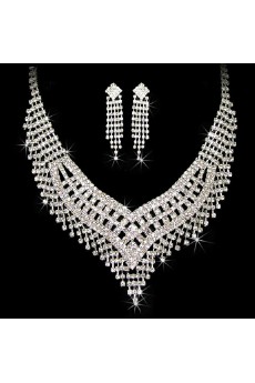 Luxurious Rhinestones Wedding Jewelry Set with Necklace,Earrings and Tiara