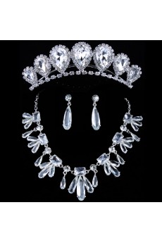 Beauitful Rhinestones and Zircons with Glass Wedding Jewelry Set,Including Earrings,Necklace and Tiara
