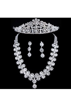 Gorgeous Wedding Bridal Jewelry Set - Earrings,Headpiece and Necklace with Rhinestones