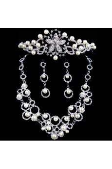 New Style Alloy with Pearls and Rhinestones Wedding Jewelry, Set Including Necklace,Earrings and Headpiece