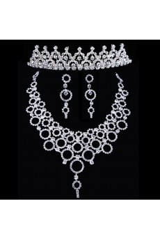 Shining Rhinestones Wedding Jewelry Set - Earrings,Necklace and Headpiece