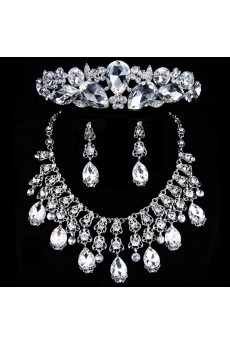 Luxurious Rhinestones and Zircons with Glass Wedding Jewelry Set with Earring,Necklace and Tiara