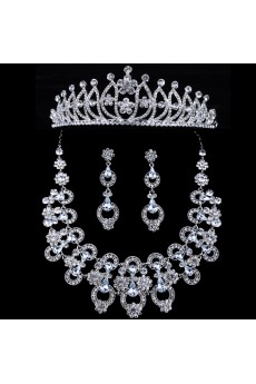 New Style Rhinestones Flower Wedding Jewelry Set with Necklace,Earrings and Tiara