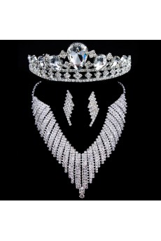 Luxurious Shining Alloy with Rhinestones Wedding Jewelry Set,Including Necklace,Earrings and Headpiece