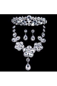 The Latest Style Rhinestones and Zircons Wedding Jewelry Set with Earring,Necklace and Headpiece