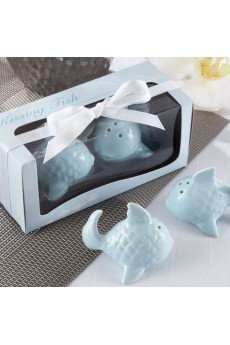 "Kissing Fish" Ceramic Salt & Pepper Shakers Wedding Favor (Set of 2)