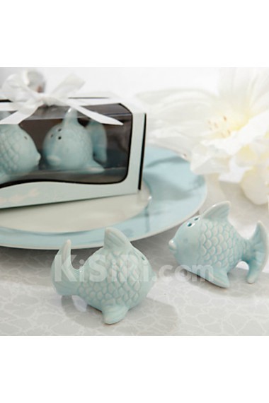 "Kissing Fish" Ceramic Salt & Pepper Shakers Wedding Favor (Set of 2)