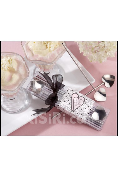 Stir Up A Lil Love Silver Heart Straw Stirrers Wedding Favor (Set of 2)